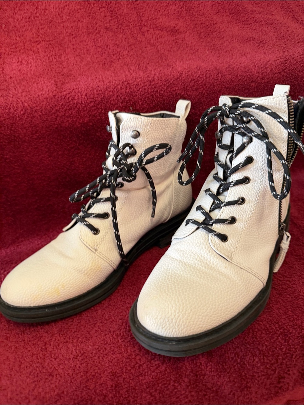 BareTraps White Lace-Up Combat Boots with Black Soles